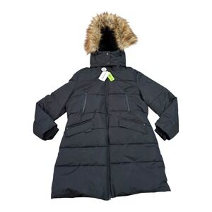 New NOIZE Addie Faux Fur-Trim Quilted Parka Coat Women Size XXL Black Full Zip